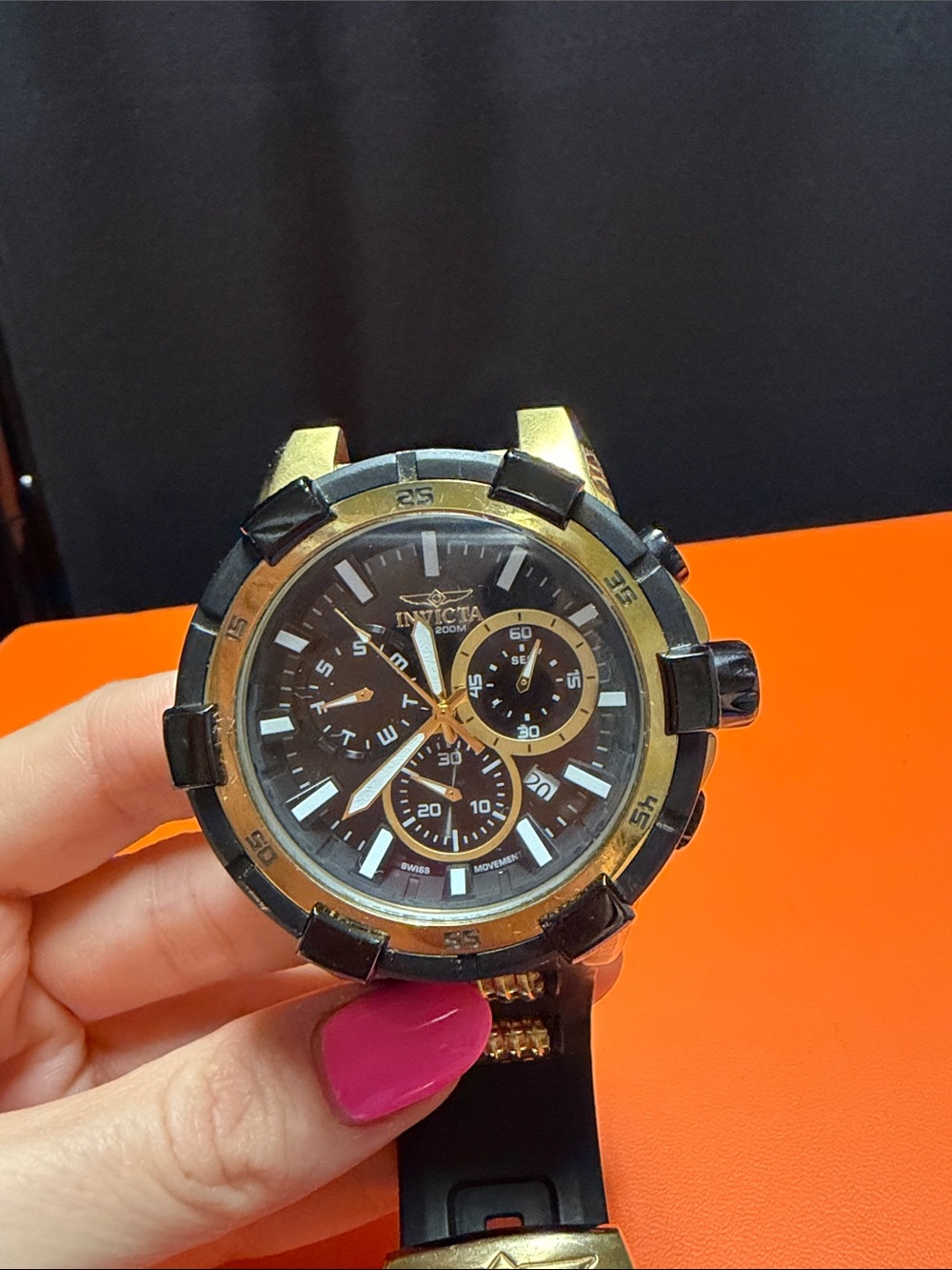 Invicta Black and Gold Men's Chronograph Watch with Accent Subdials